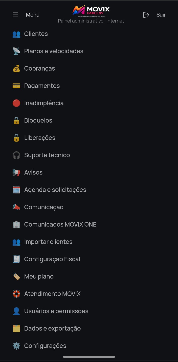 Menu Estruturado por Módulos
